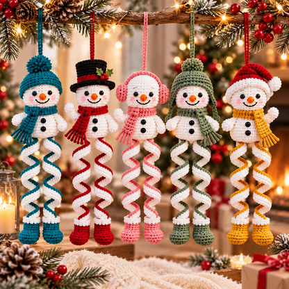 5 in 1 Christmas Snowman Crochet Ornament Pattern Bundle – 5 Spiral Snowmen PDF