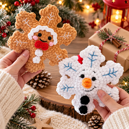 No Sew Crochet Snowflake Pattern | 4 Christmas Snowflake Ornaments | Santa Reindeer Snowman Gingerbread | PDF Pattern