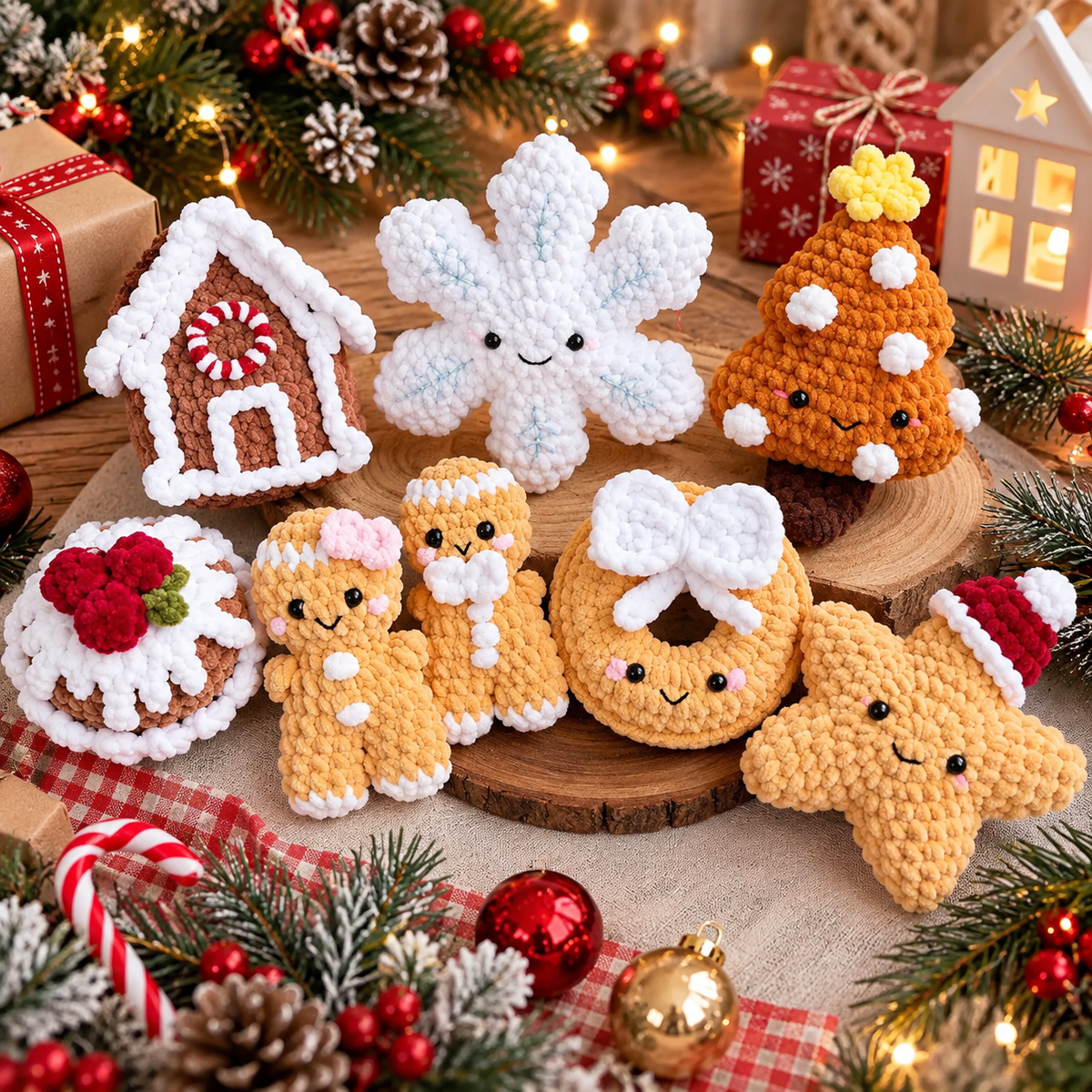 7 in 1 Christmas Gingerbread Crochet Pattern Bundle – 7 Holiday Amigurumi Ornaments PDF