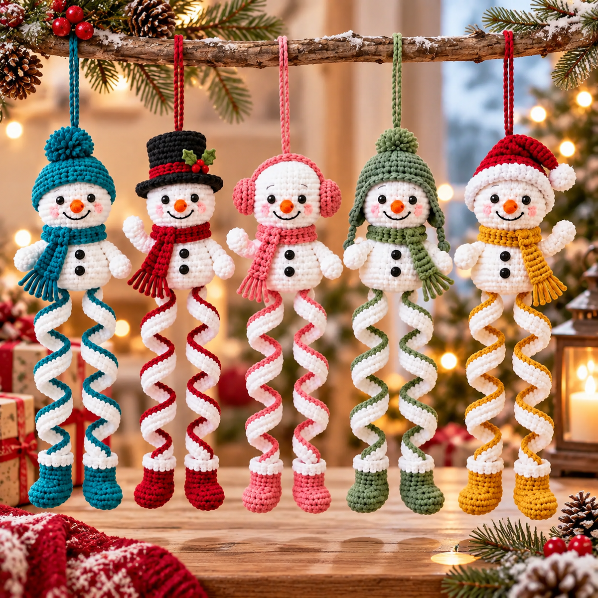 5 in 1 Christmas Snowman Crochet Ornament Pattern Bundle – 5 Spiral Snowmen PDF