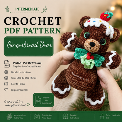 Gingerbread Bear Crochet Pattern PDF | Christmas Bear Amigurumi Pattern | Holiday Plushie Crochet Pattern | Festive Handmade Gift | Instant Download