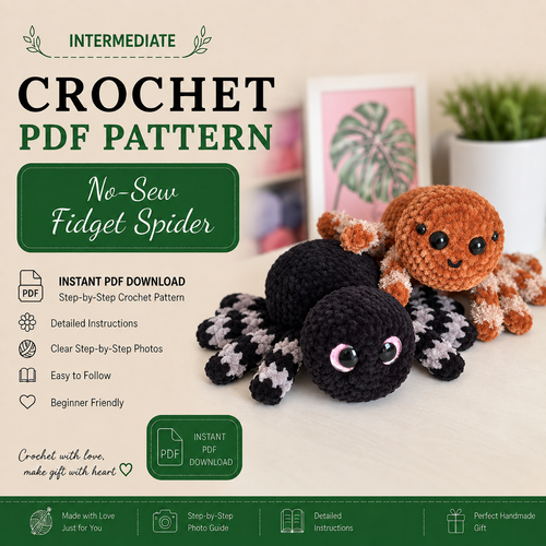 No-Sew Fidget Spider Crochet Pattern PDF | Weighted Amigurumi Spider with Snapping Legs | Cute Halloween Plush Pattern | Digital Download