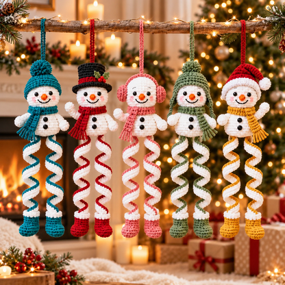 5 in 1 Christmas Snowman Crochet Ornament Pattern Bundle – 5 Spiral Snowmen PDF