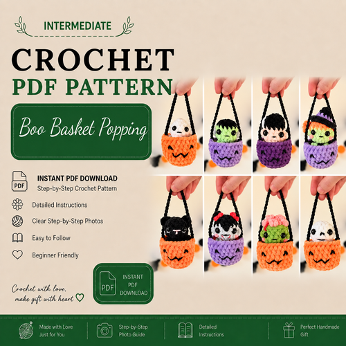 8-in-1 Boo Basket Popping Crochet Pattern Bundle PDF | Halloween Fidget Amigurumi | Ghost Witch Frankenstein Cat Skeleton | Digital Download