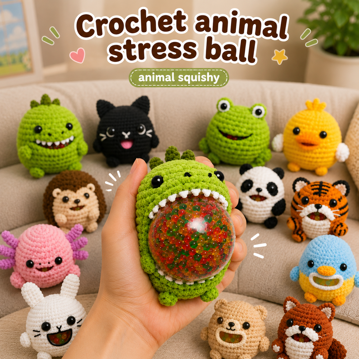 Golden Wool™ | Crochet Hacky Sack Animals | Handmade Squishy Stress Ball Collection | Amigurumi Fidget Toys | Cute Animal Sensory Gift | Kawaii Desk Buddies