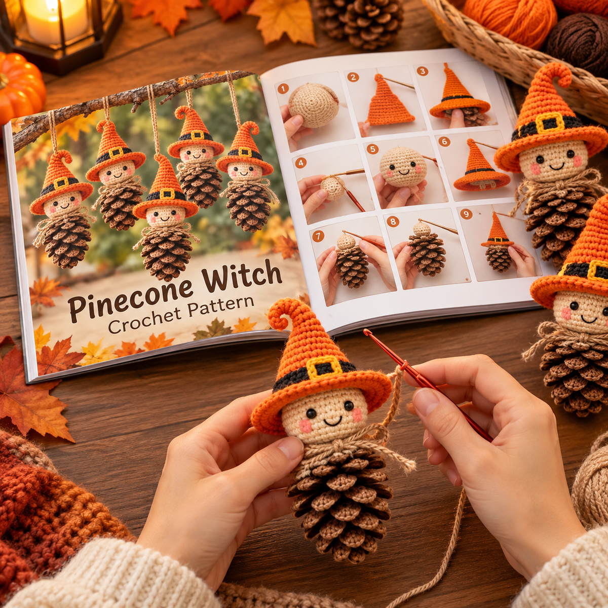 Christmas Crochet Pattern Book – Printed 8" x 8" Glossy Softcover – Snowmen, Santa, Elves, Christmas Trees, Baubles & Pinecone Ornaments