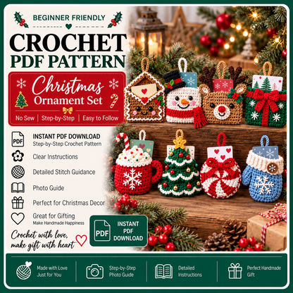 Crochet Christmas Gift Card Holder Pattern PDF, 8-in-1 Ornament Bundle, Holiday Gift Card Pockets, Christmas Crochet Patterns