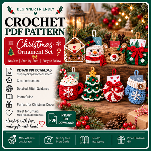 Crochet Christmas Gift Card Holder Pattern PDF, 8-in-1 Ornament Bundle, Holiday Gift Card Pockets, Christmas Crochet Patterns