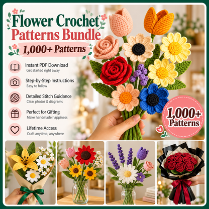 1000+ Flower Crochet Patterns Bundle PDF, Crochet Flower Bouquet, Rose Daisy Sunflower Patterns, Floral Crochet DIY, Digital Download