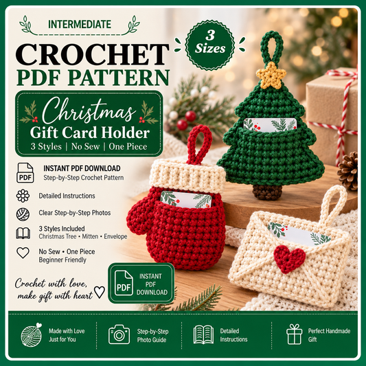 Crochet Gift Card Holder Pattern PDF, Christmas Gift Card Holder Crochet Pattern, 3 Festive PDF Designs