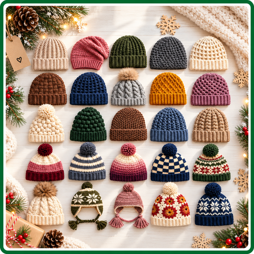 25 Winter Crochet Hat Patterns Bundle PDF, Beanies, Earflap Hats, Nordic Designs