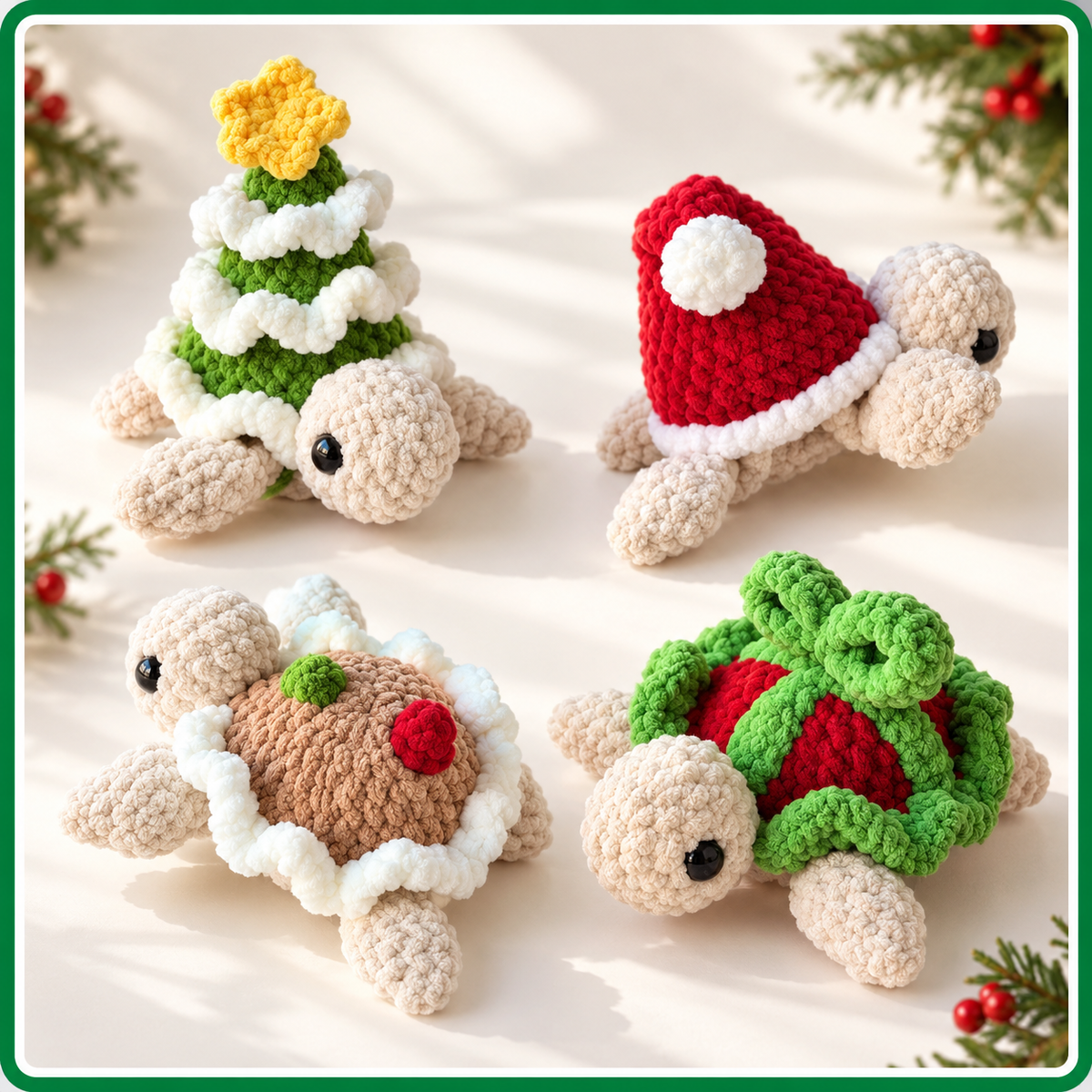 Christmas Turtle Shell Crochet Pattern PDF, Removable Holiday Amigurumi Shell
