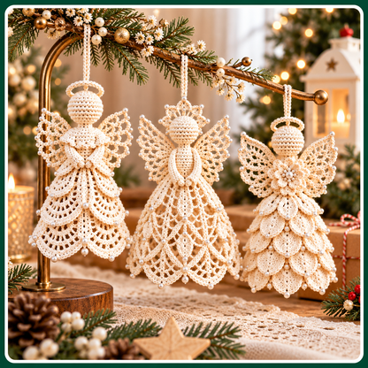 Crochet Angel Pattern PDF, 3 Lace Christmas Angel Ornaments, Pearl Wing Holiday Decor, 4 Language Digital Pattern