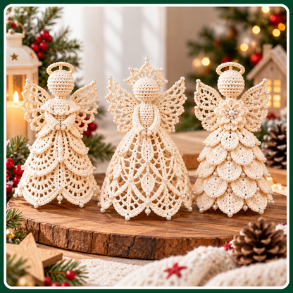 Crochet Angel Pattern PDF, 3 Lace Christmas Angel Ornaments, Pearl Wing Holiday Decor, 4 Language Digital Pattern