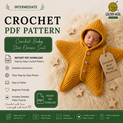 Crochet Baby Star Onesie Suit Pattern PDF | Hooded Newborn Star Cocoon | Baby Sleep Sack | Beginner-Friendly Baby Bunting | Instant Download