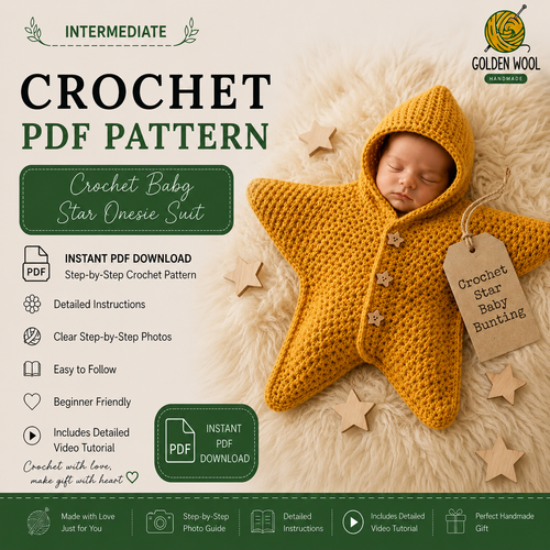 Crochet Baby Star Onesie Suit Pattern PDF | Hooded Newborn Star Cocoon | Baby Sleep Sack | Beginner-Friendly Baby Bunting | Instant Download