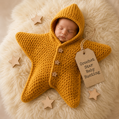 Crochet Baby Star Onesie Suit Pattern PDF | Hooded Newborn Star Cocoon | Baby Sleep Sack | Beginner-Friendly Baby Bunting | Instant Download