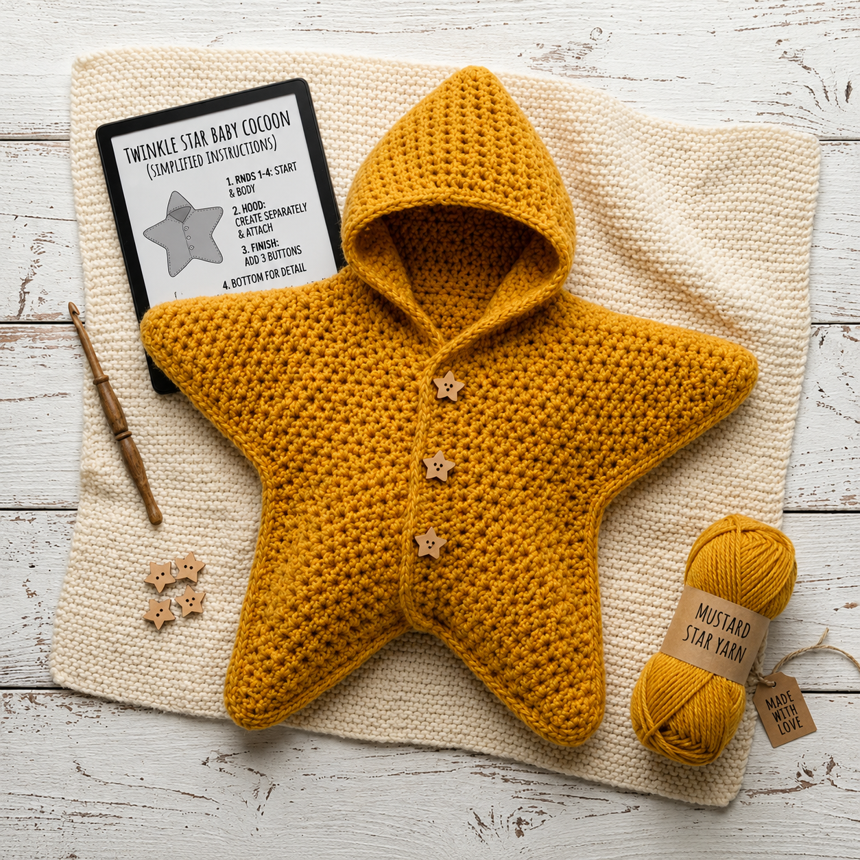 Crochet Baby Star Onesie Suit Pattern PDF | Hooded Newborn Star Cocoon | Baby Sleep Sack | Beginner-Friendly Baby Bunting | Instant Download