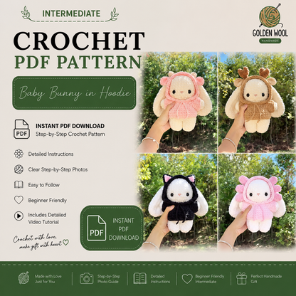 9-in-1 Baby Bunny Hoodie Crochet Pattern Bundle PDF – Cute Bunny with Interchangeable Animal Hoodies | Digital Download with Step-by-Step Video Tutorial