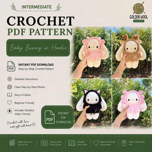 9-in-1 Baby Bunny Hoodie Crochet Pattern Bundle PDF – Cute Bunny with Interchangeable Animal Hoodies | Digital Download with Step-by-Step Video Tutorial