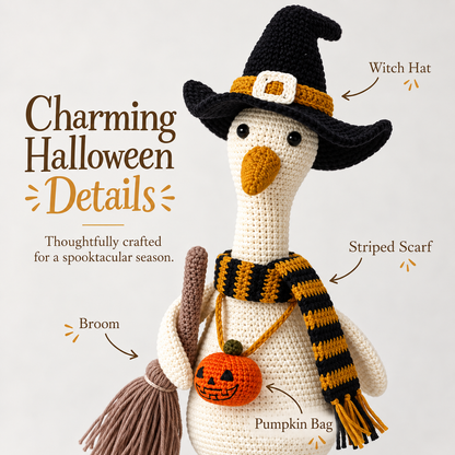 Halloween Witch Goose Crochet Pattern PDF | Spooky Amigurumi Goose with Hat, Scarf & Pumpkin Bag | Fall Thanksgiving Decor | Digital Download
