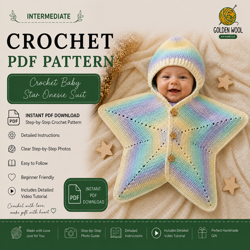 Star Baby Bunting Crochet Pattern PDF | Hooded Baby Sleep Sack Pattern | Newborn Star Cocoon | Baby Photo Prop | Step-by-Step Picture Guide