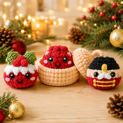 Christmas Dumpling Crochet Pattern Bundle PDF – Cute Holiday Amigurumi Plush Set with Steamer Basket | Digital Download with Step-by-Step Video Tutorial
