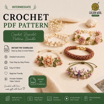 10 Crochet Bracelet Pattern Bundle PDF | Floral & Beaded Crochet Jewelry | Friendship Bracelet Tutorial | Beginner to Intermediate | Instant Download + Video Tutorial