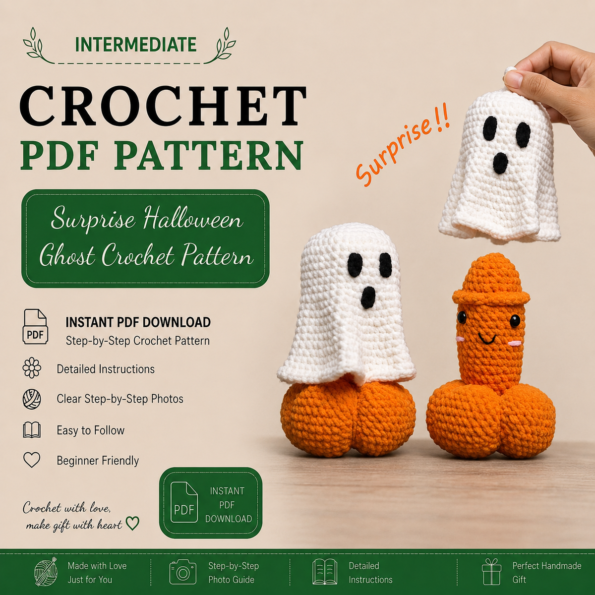 Surprise Halloween Ghost Crochet Pattern PDF | Funny Hidden Reveal Amigurumi | Beginner Friendly Halloween Decor | Instant Download
