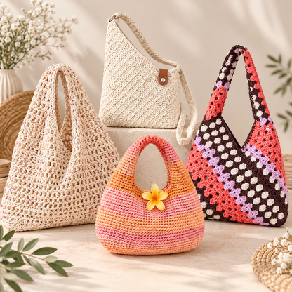 4-in-1 Crochet Bag Pattern Bundle PDF + Video Tutorial | Crochet Handbag, Market Bag & Shoulder Bag Patterns | Beginner Friendly