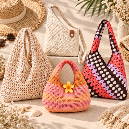 4-in-1 Crochet Bag Pattern Bundle PDF + Video Tutorial | Crochet Handbag, Market Bag & Shoulder Bag Patterns | Beginner Friendly