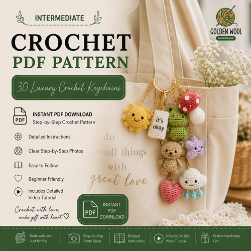 30 Luxury Crochet Keychains Pattern Book PDF – 30 Cute Amigurumi Keychain Crochet Patterns | Instant Digital Download with Step-by-Step Video Tutorial