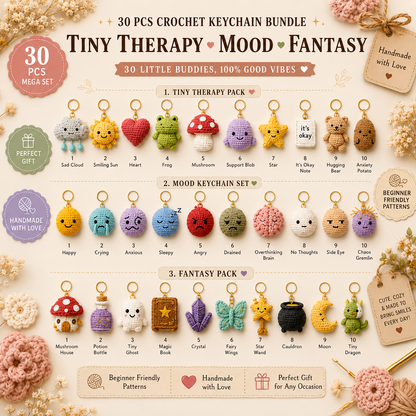 30 Luxury Crochet Keychains Pattern Book PDF – 30 Cute Amigurumi Keychain Crochet Patterns | Instant Digital Download with Step-by-Step Video Tutorial
