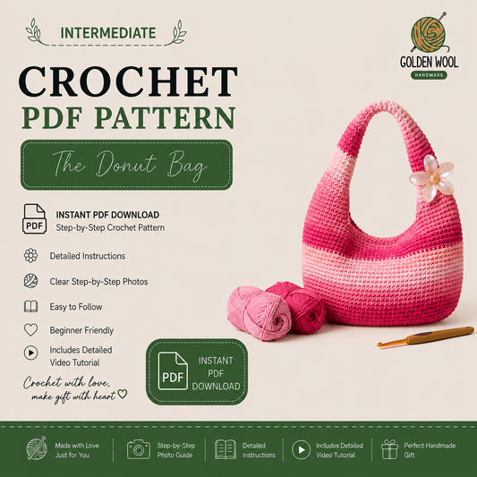 The Donut Bag Crochet Pattern PDF (2 Sizes) – Stylish Beginner Crochet Bag | Digital Download with Step-by-Step Video Tutorial