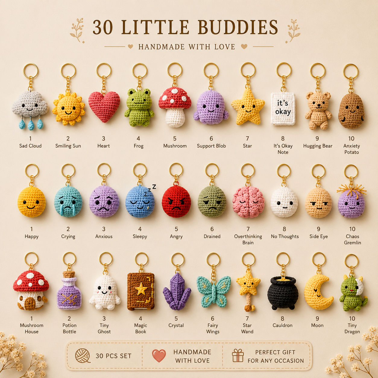30 Luxury Crochet Keychains Pattern Book PDF – 30 Cute Amigurumi Keychain Crochet Patterns | Instant Digital Download with Step-by-Step Video Tutorial