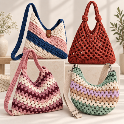 4-in-1 Crochet Bag Pattern Bundle PDF + Video Tutorial | Crochet Handbag, Market Bag & Shoulder Bag Patterns | Beginner Friendly