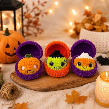 Halloween Dumpling & Steamer Crochet Pattern PDF – Cute Kawaii Amigurumi Plushies | Beginner Digital Download with Step-by-Step Video Tutorial