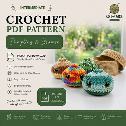 Dumpling & Steamer Crochet Pattern PDF – Cute No-Sew Amigurumi Plush | Beginner Digital Download with Step-by-Step Video Tutorial