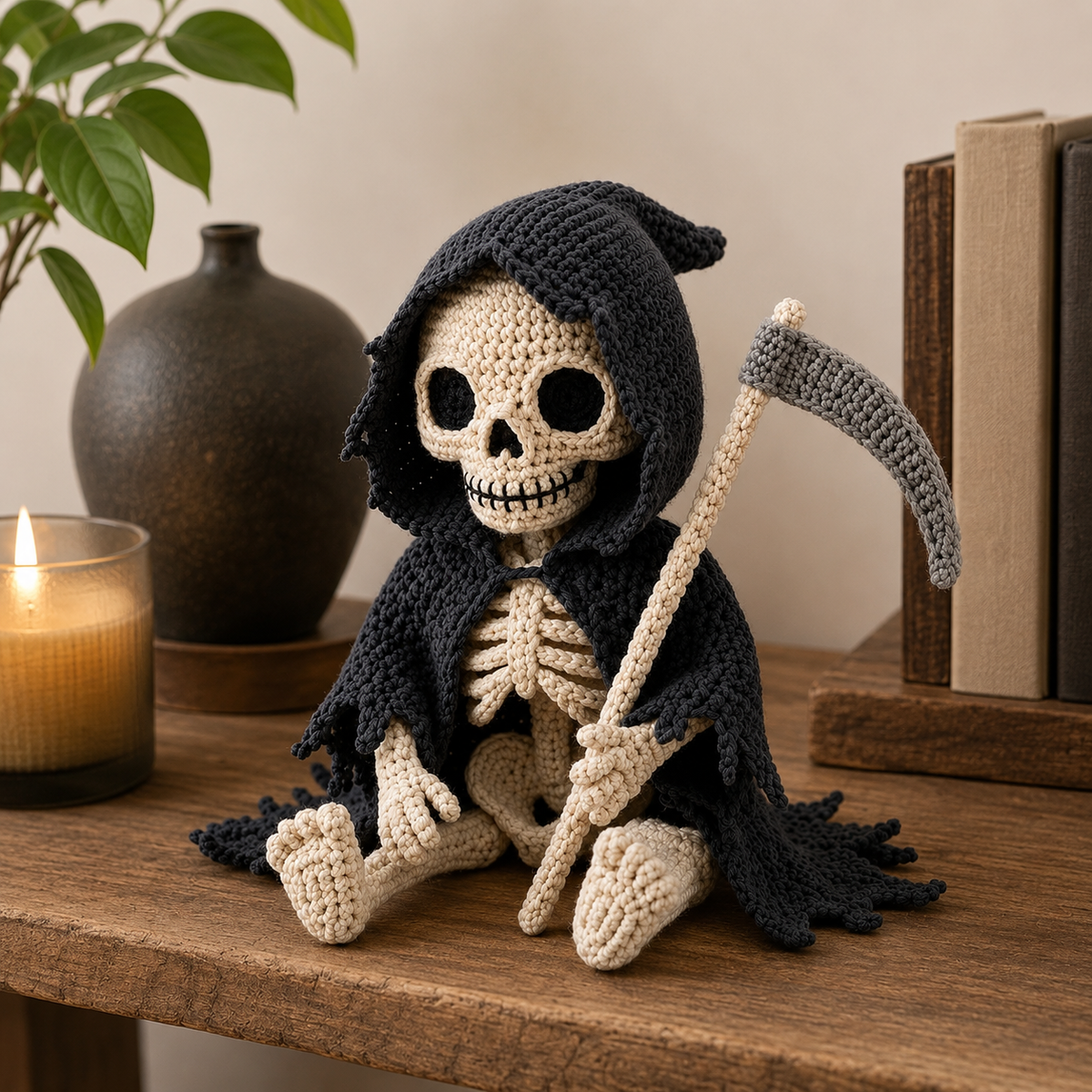 Grim Reaper Crochet Pattern PDF | Skeleton Amigurumi with Scythe | Gothic Halloween Crochet Decor | Spooky Shelf Sitter Pattern