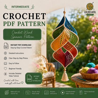 Crochet Wind Spinner Pattern PDF | Rainbow Spiral Hanging Decor | Boho Garden Ornament | Beginner-Friendly | Instant Download + Video Tutorial