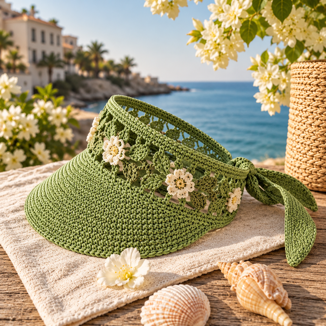 Crochet Sun Visor Hat with Flowers Pattern PDF – Floral Beach Visor | Summer Boho Sun Visor | Instant Digital Download with Video Tutorial