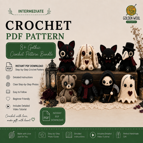 8⁺ Gothic Crochet Pattern Bundle | Creepy Cute Amigurumi Dolls | Halloween Plush PDF Patterns | Instant Digital Download