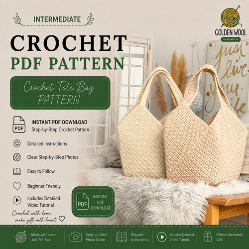 Crochet Tote Bag Pattern PDF | Beginner-Friendly Shoulder Bag Tutorial | Modern Beach Tote | Shopping Bag Crochet Pattern | Instant Download + Video Tutorial
