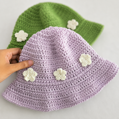 Daisy Drop Bucket Hat Crochet Pattern PDF | Beginner Bucket Hat Tutorial | Floral Summer Hat | Easy Crochet Hat Pattern | Instant Digital Download