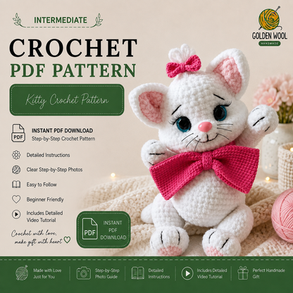 Kitty with a Bow Crochet Pattern PDF | Cute Cat Amigurumi Pattern | Low-Sew Plush Kitten | Beginner Friendly | Instant Download