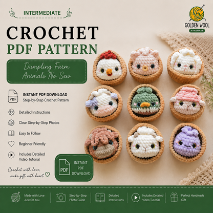 Dumpling Farm Animals No-Sew Crochet Pattern Bundle | 10-in-1 Amigurumi Bao Animals + Steamer Basket | Beginner PDF Pattern