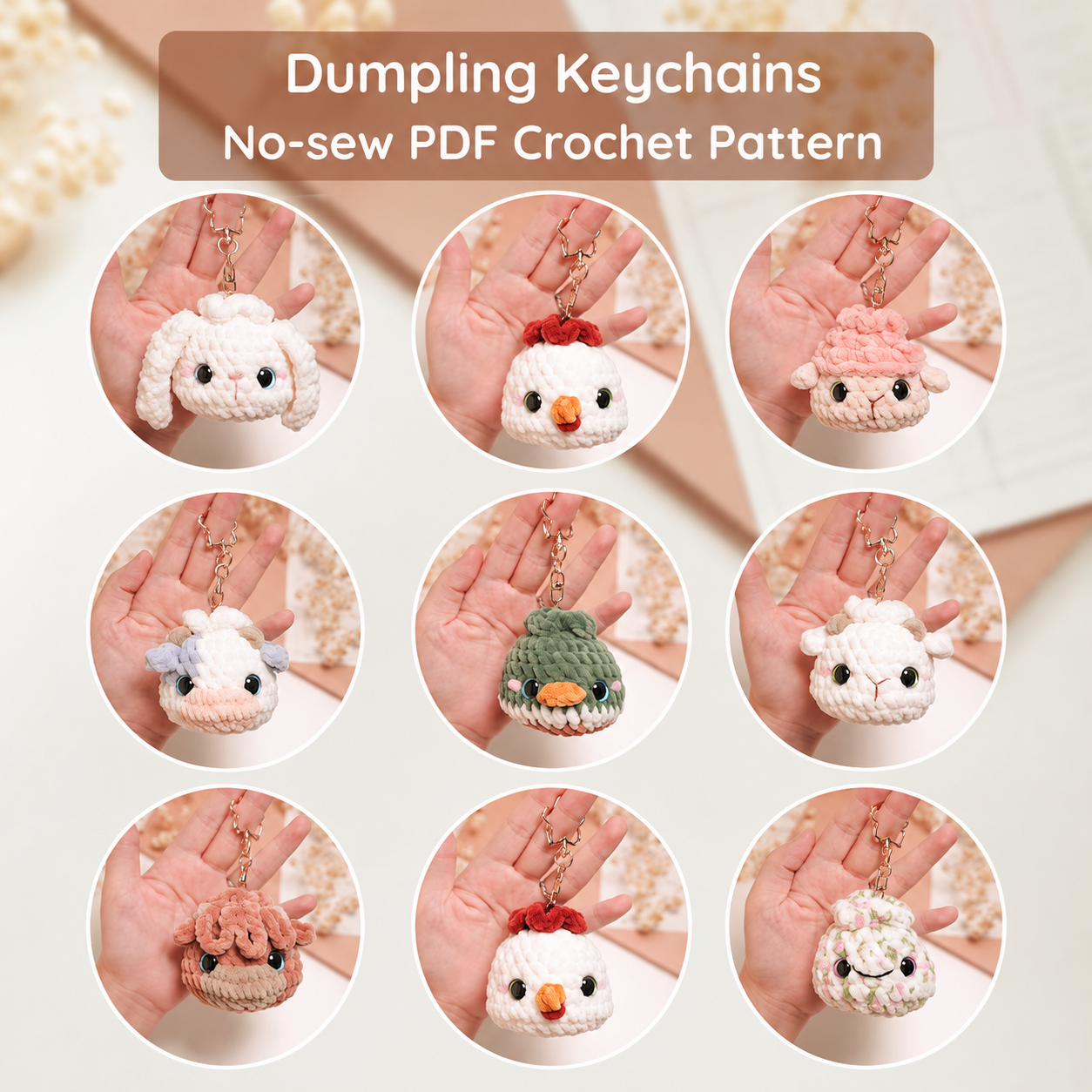 Dumpling Farm Animals No-Sew Crochet Pattern Bundle | 10-in-1 Amigurumi Bao Animals + Steamer Basket | Beginner PDF Pattern