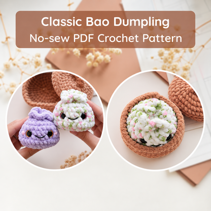 Dumpling Farm Animals No-Sew Crochet Pattern Bundle | 10-in-1 Amigurumi Bao Animals + Steamer Basket | Beginner PDF Pattern