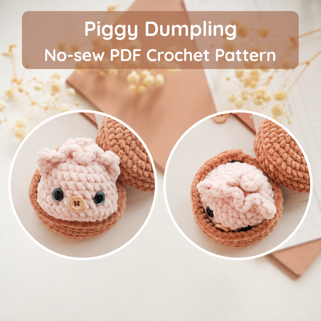 Dumpling Farm Animals No-Sew Crochet Pattern Bundle | 10-in-1 Amigurumi Bao Animals + Steamer Basket | Beginner PDF Pattern