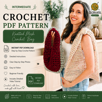 Knotted Mesh Crochet Bag Pattern PDF | Easy Mesh Market Tote | 3 Sizes Crochet Bag Tutorial | Beach Bag | Beginner-Friendly | Instant Digital Download